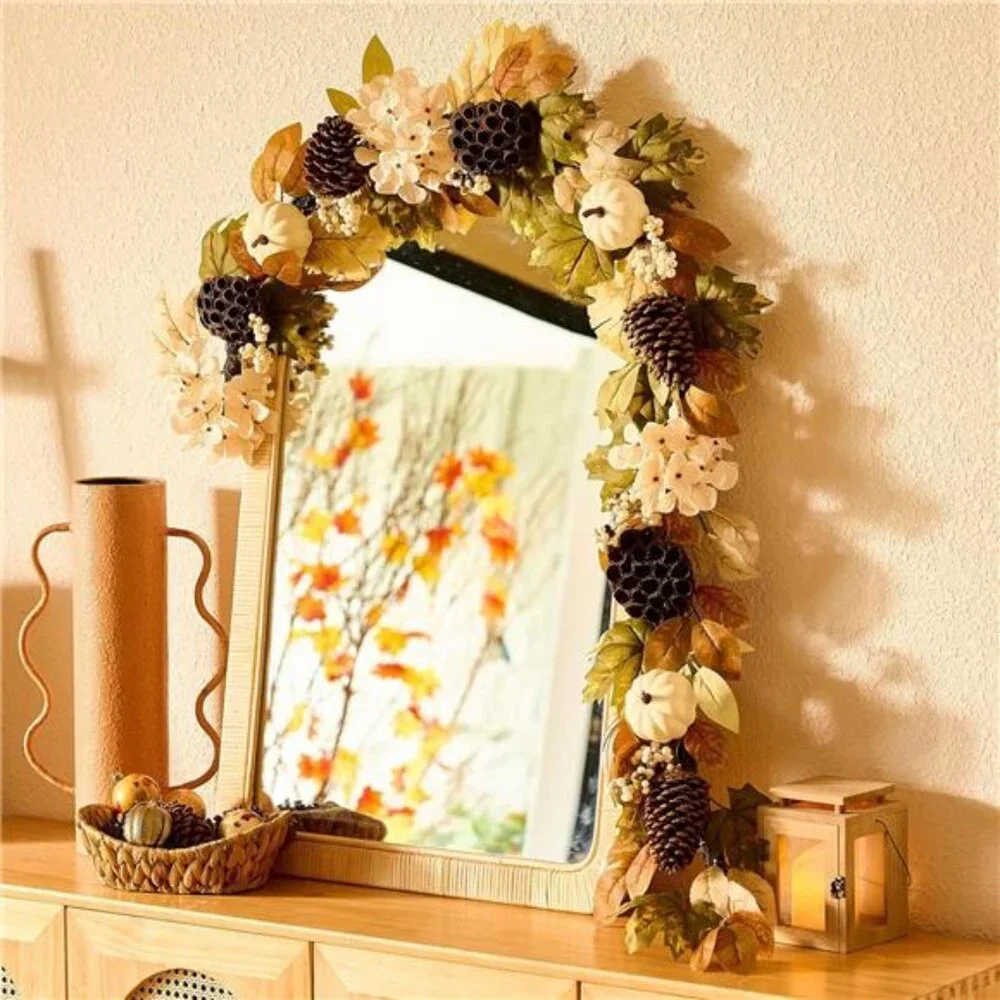 Fall Garland with Lights, 6 ft Artificial Autumn Harvest Garland